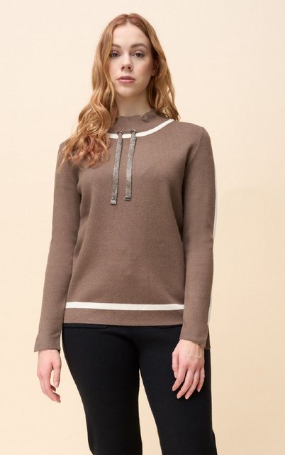 Passioni Strickpullover in dunklem Taupe mit weißen Streifen und glitzernde günstig online kaufen