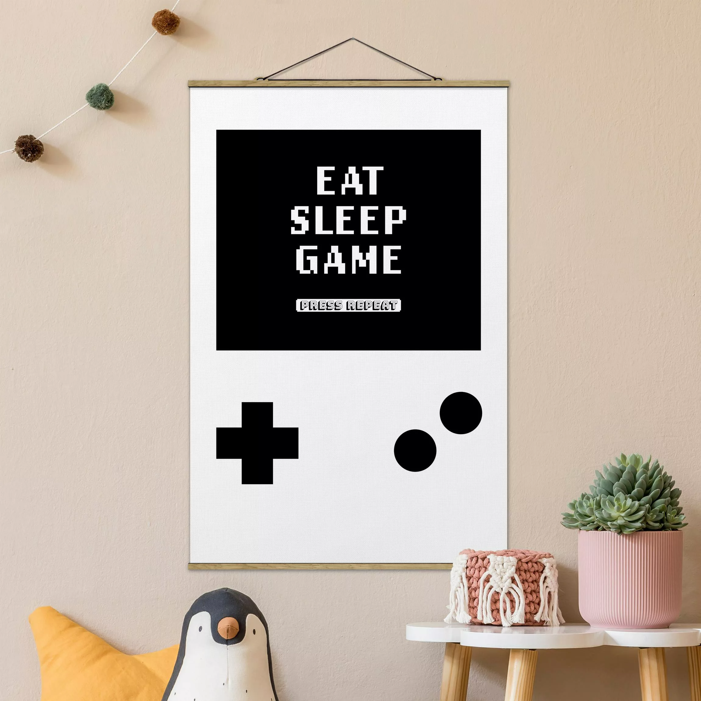 Stoffbild mit Posterleisten Klassik Konsole Eat Sleep Game Press Repeat günstig online kaufen