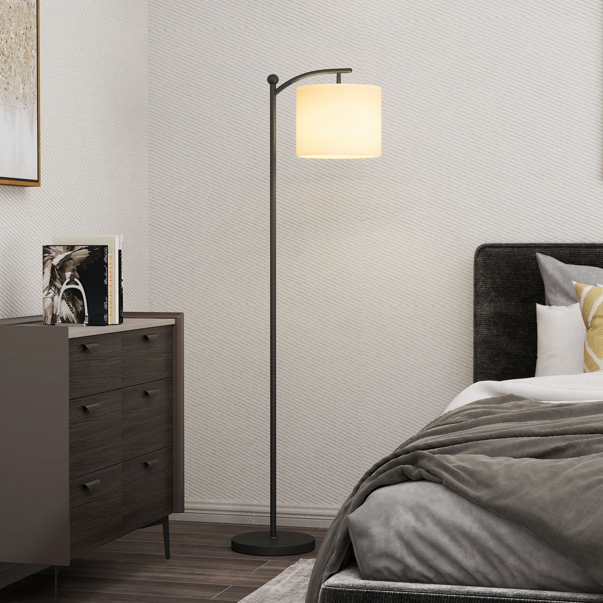 HOMCOM LED Stehlampe Stufenlos Dimmbar Stehleuchte mit Lampenschirm aus Sto günstig online kaufen