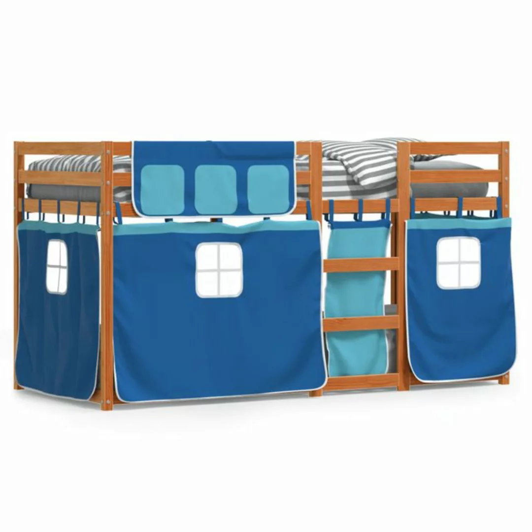 vidaXL Bett Etagenbett mit Vorhängen Blau 90x200 cm Massivholz Kiefer günstig online kaufen