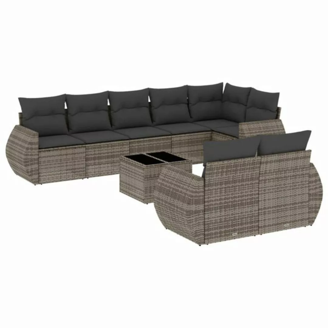 vidaXL Sofaelement 9-tlg. Garten-Sofagarnitur mit Kissen Grau Poly Rattan ( günstig online kaufen