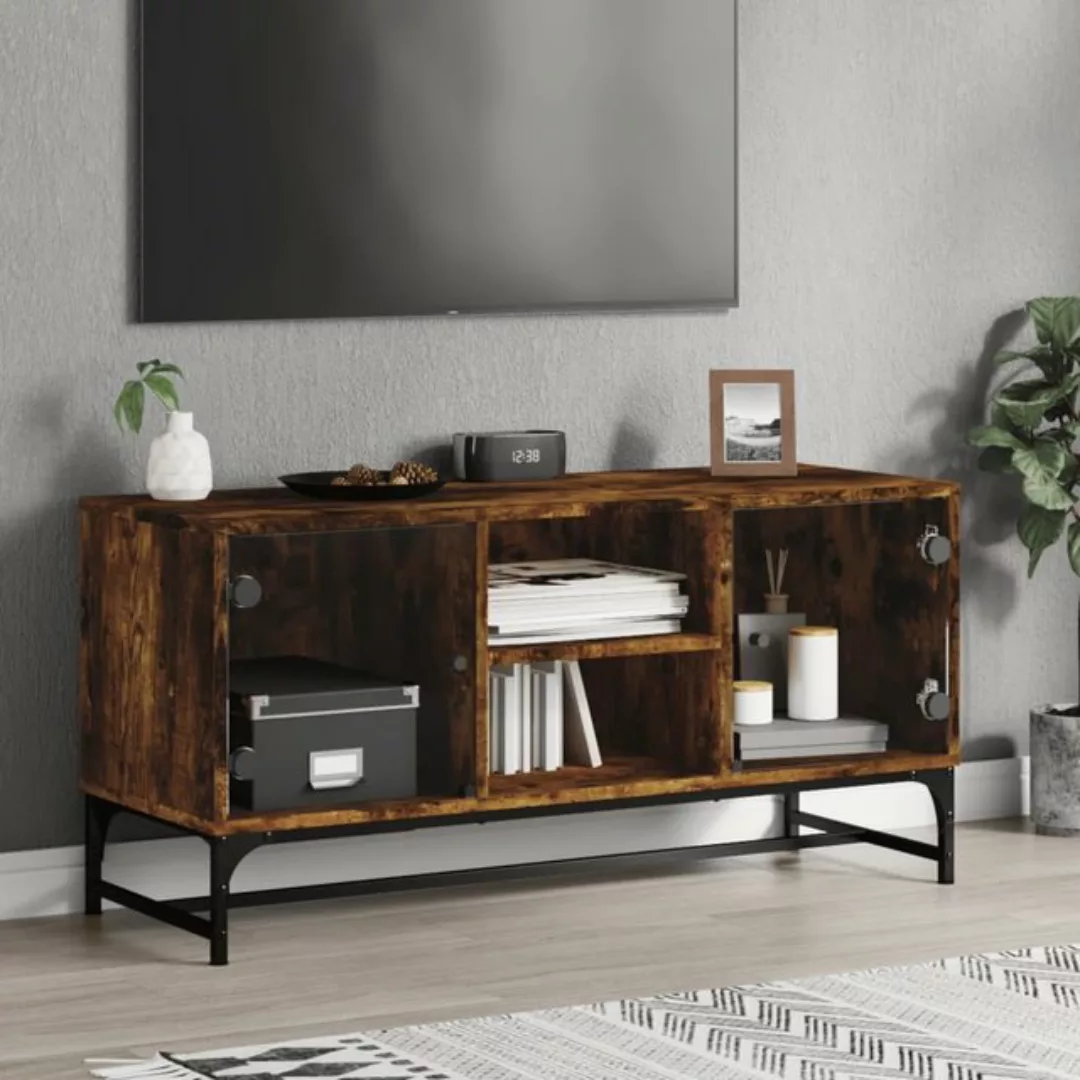 vidaXL TV-Schrank TV-Schrank mit Glastüren Räuchereiche 102x37x50 cm (1-St) günstig online kaufen