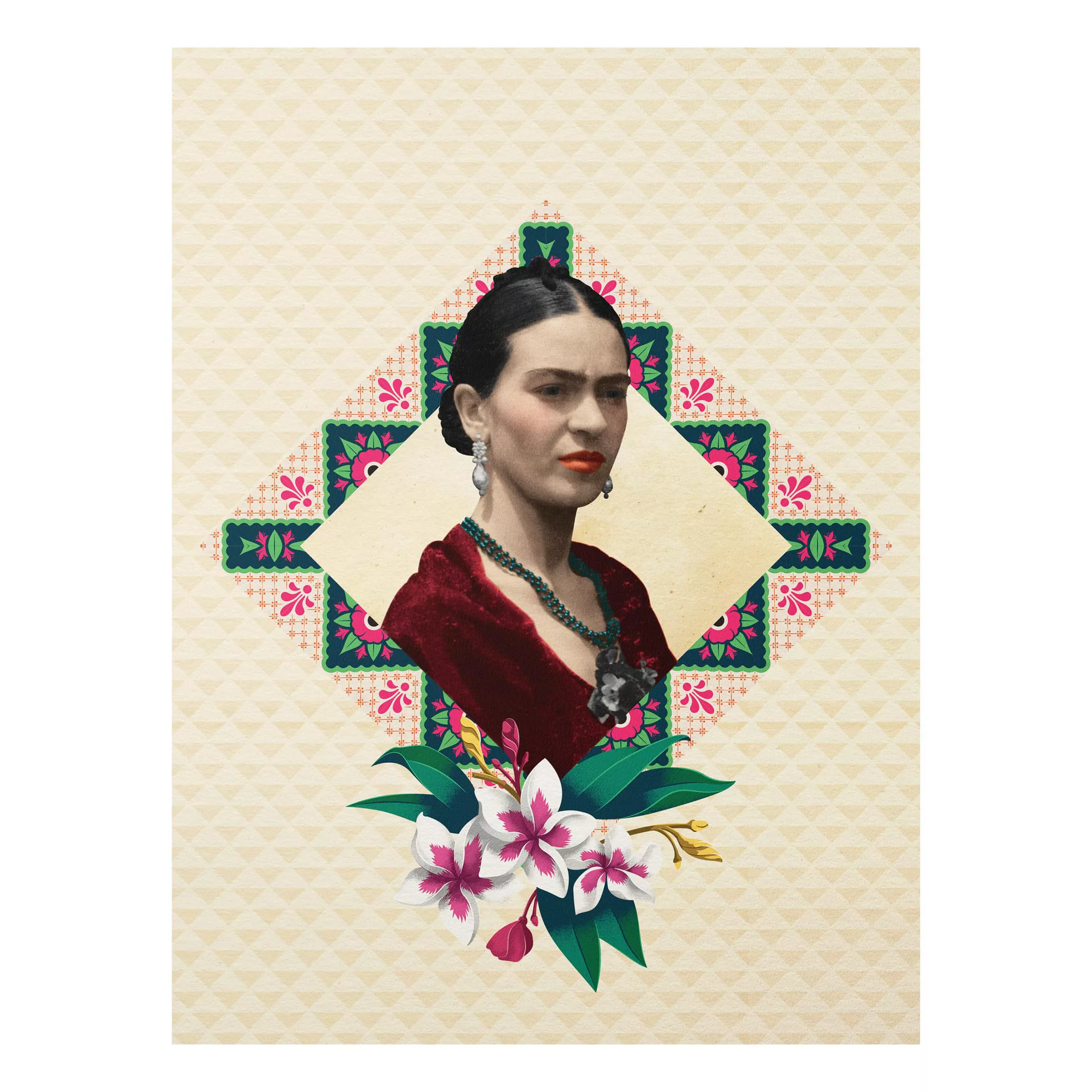 Forexbild Kunstdruck - Hochformat Frida Kahlo - Blumen und Geometrie günstig online kaufen