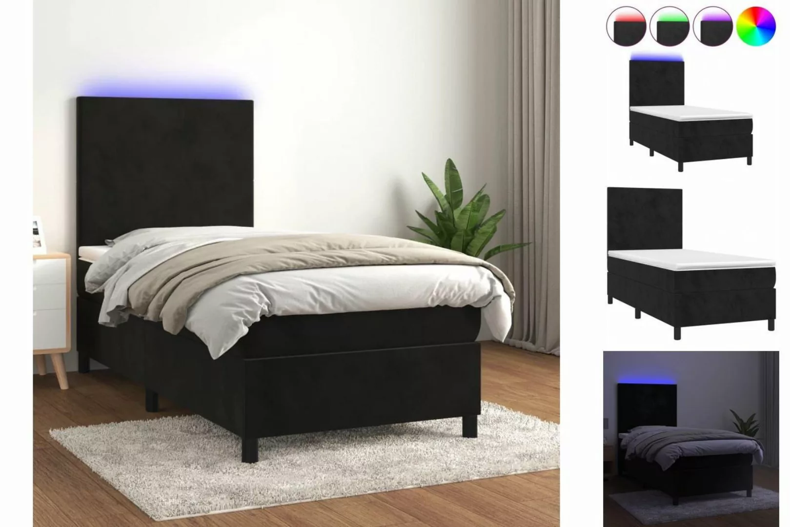 vidaXL Bettgestell Boxspringbett mit Matratze LED Schwarz 100x200 cm Samt B günstig online kaufen