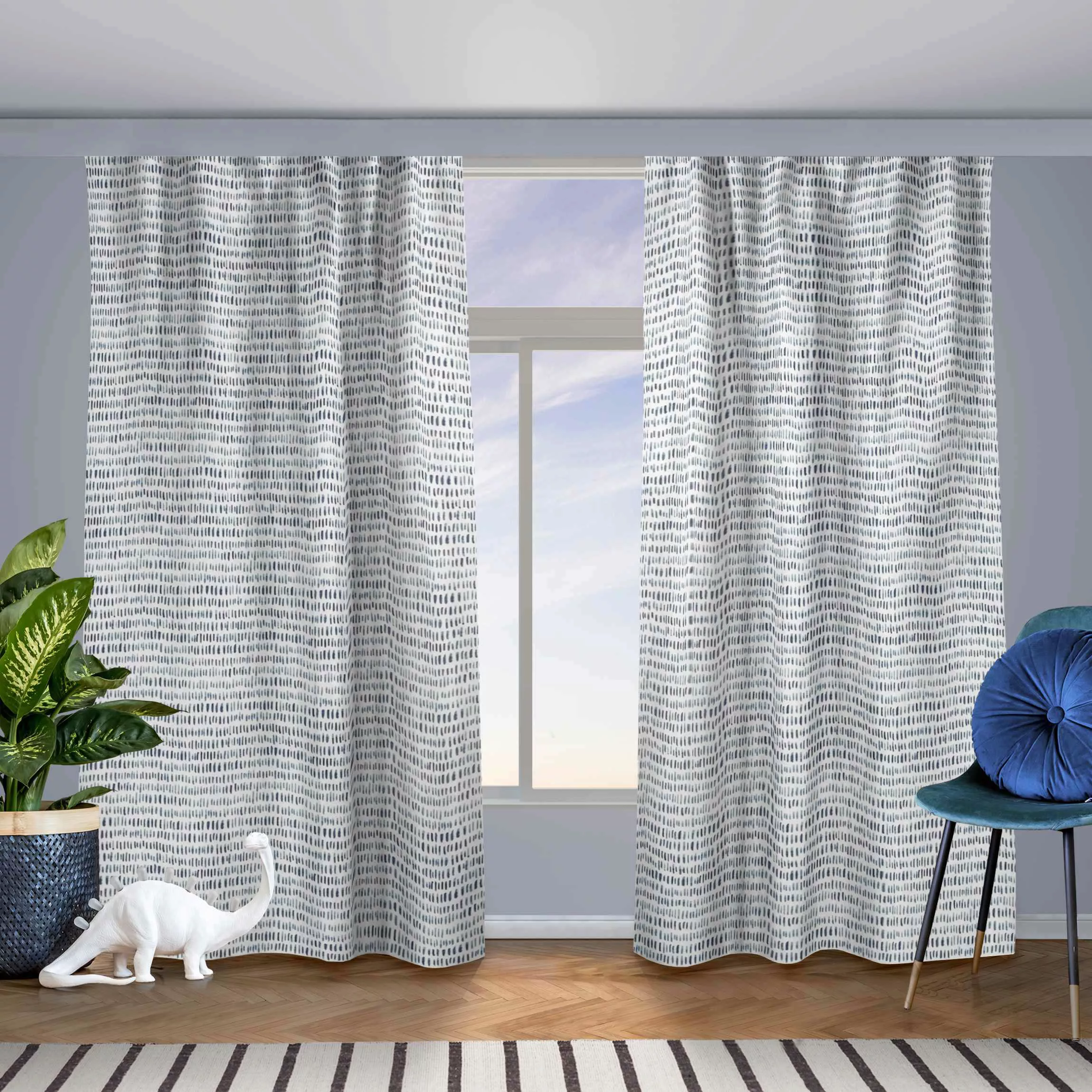 Vorhang Aquarell Struktur in Indigo günstig online kaufen
