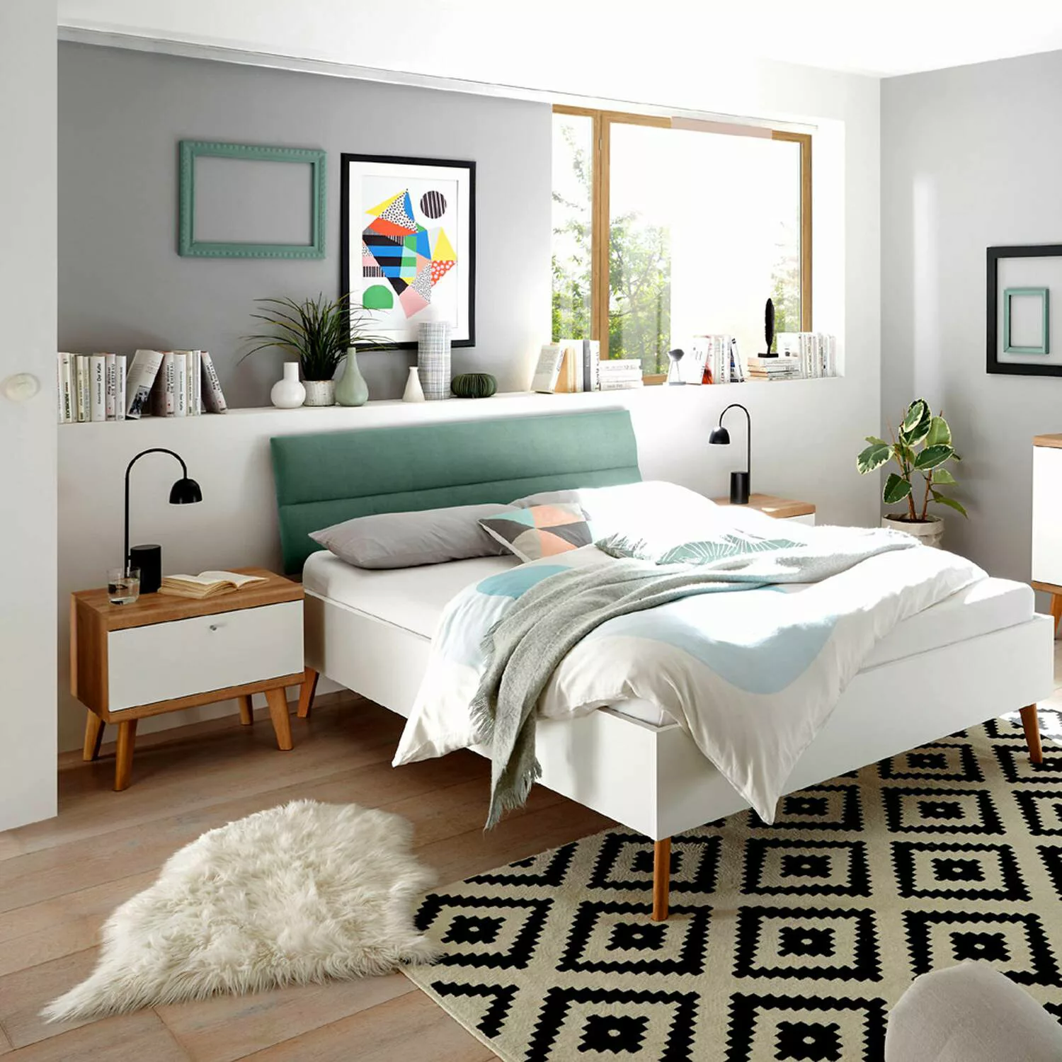 Lomadox Jugendbett Set mit Nachttisch MAINZ-61, skandinavisches Design, wei günstig online kaufen