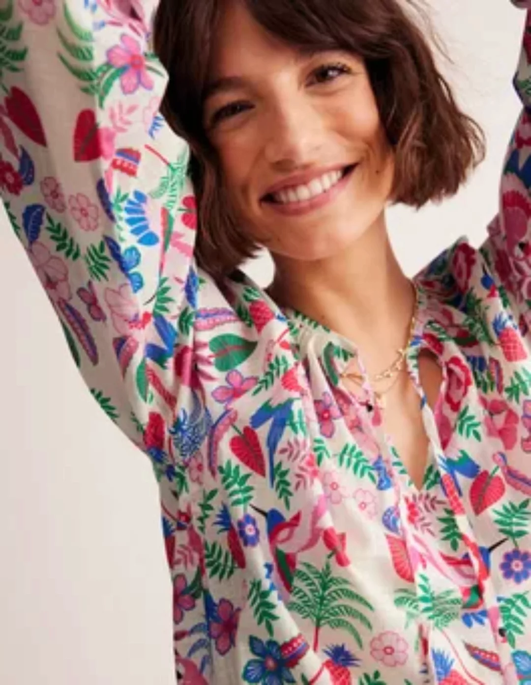Serena Bluse aus Baumwolle Damen Boden, Naturweiß, Tropischer Papagei günstig online kaufen