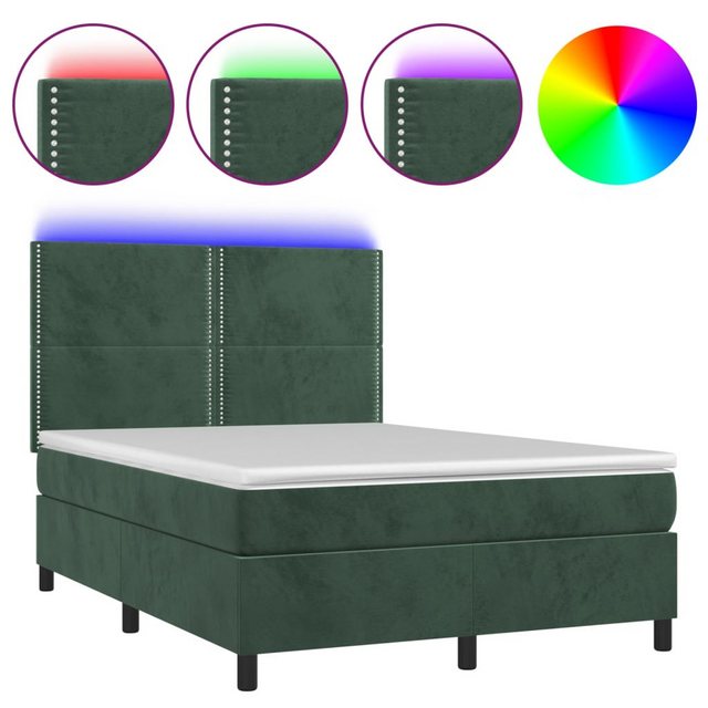 vidaXL Boxspringbett Boxspringbett mit Matratze & LED Samt (140 x 190 cm, G günstig online kaufen