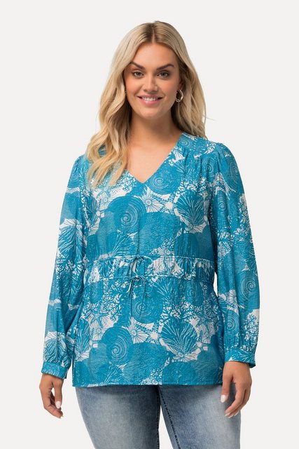 Ulla Popken Druckbluse Bluse maritimer Druck V-Ausschnitt Halbarm günstig online kaufen