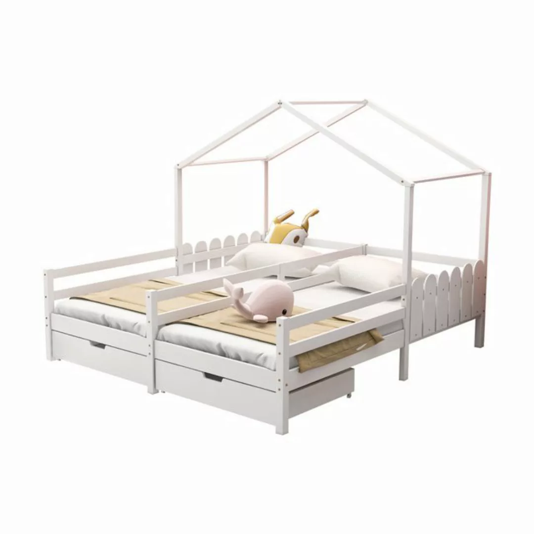 OKWISH Hausbett Hausbett, Doppelbett, Kinderbett, Gitterbett (200x90cm, Lat günstig online kaufen