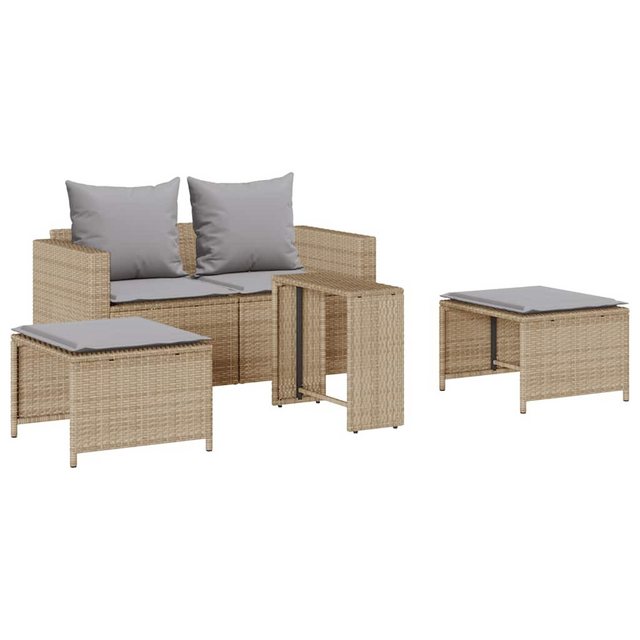 vidaXL Loungesofa 5-tlg. Garten-Sofagarnitur Kissen Stapelbar Beige Poly Ra günstig online kaufen