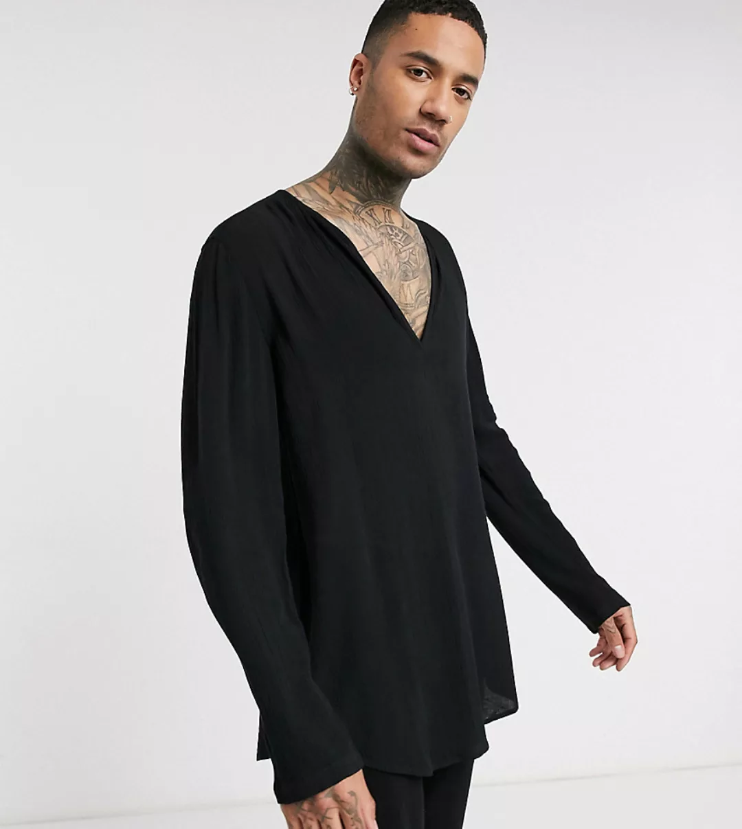 ASOS DESIGN Tall – Hemd zum Überziehen aus schwarzer Knitter-Viskose, regul günstig online kaufen