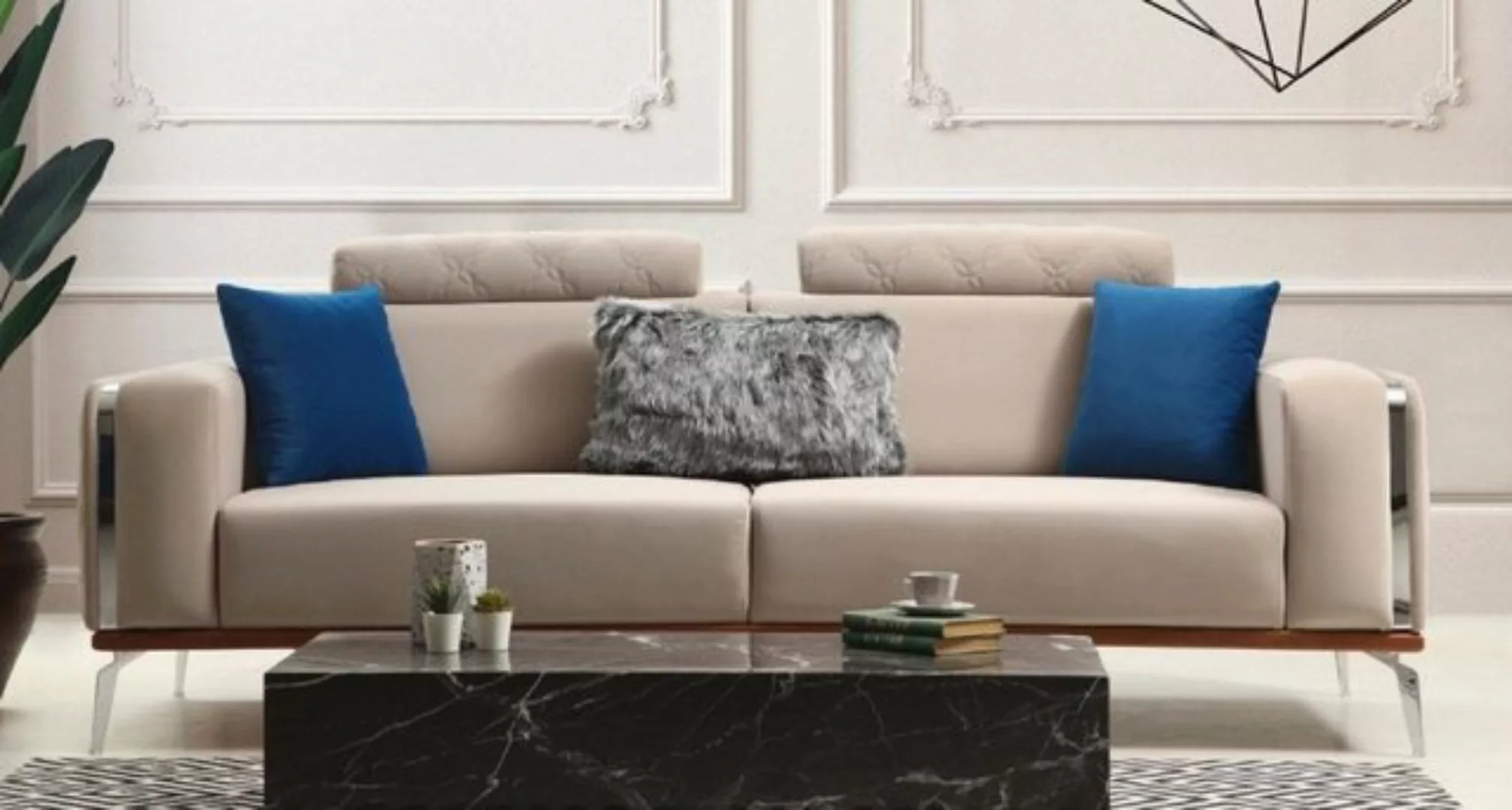 Casa Padrino Sofa Luxus Wohnzimmer Sofa mit verstellbarer Rückenlehne Beige günstig online kaufen