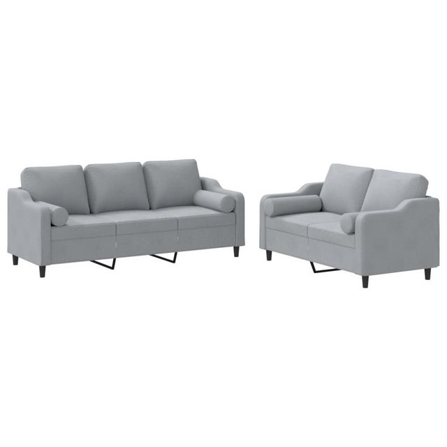 vidaXL Sofa Sofagarnitur Set mit Kissen Stoff, 2-tlg., Hellgrau günstig online kaufen