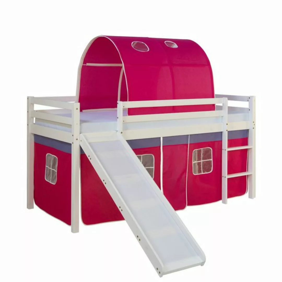 Homestyle4u Hochbett Kinderbett mit Matratze Rutsche Turm Pink Tunnel 90x20 günstig online kaufen