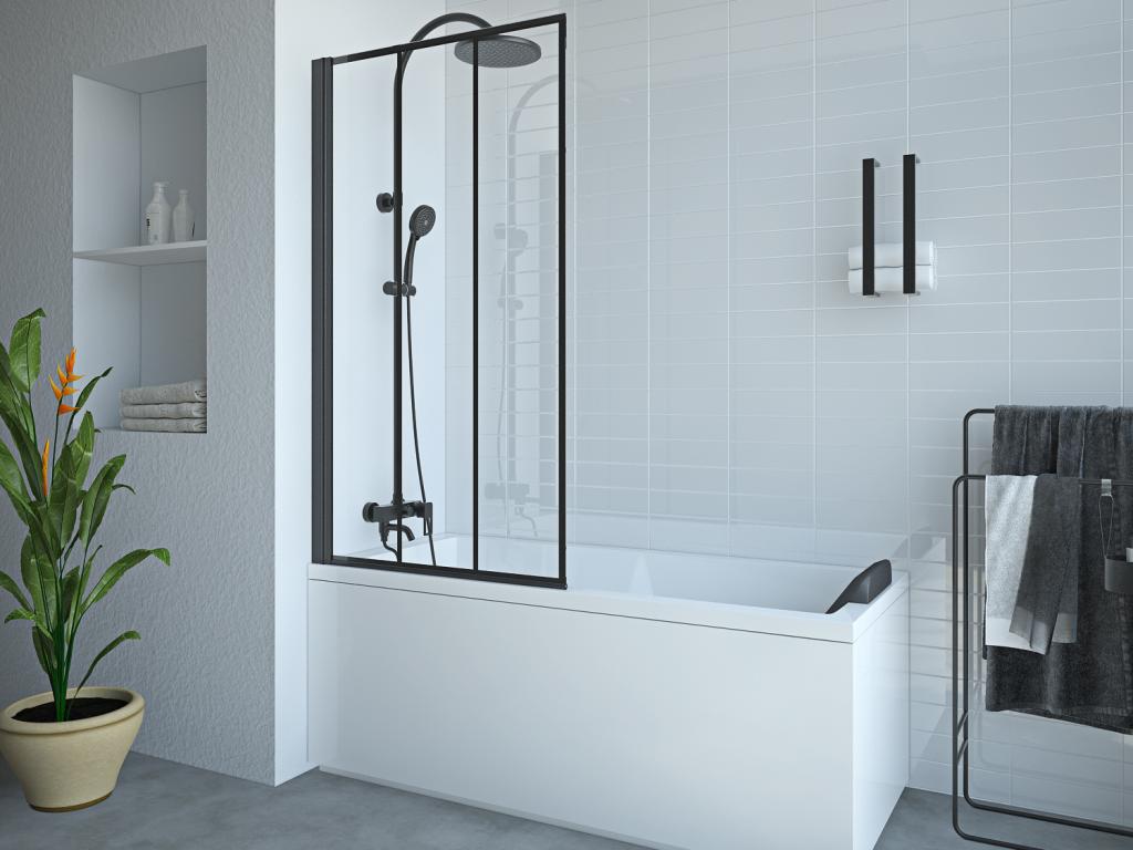 Duschtrennwand Badewanne Atelier - 80 x 140 cm - Schwarz matt - DOLANA günstig online kaufen