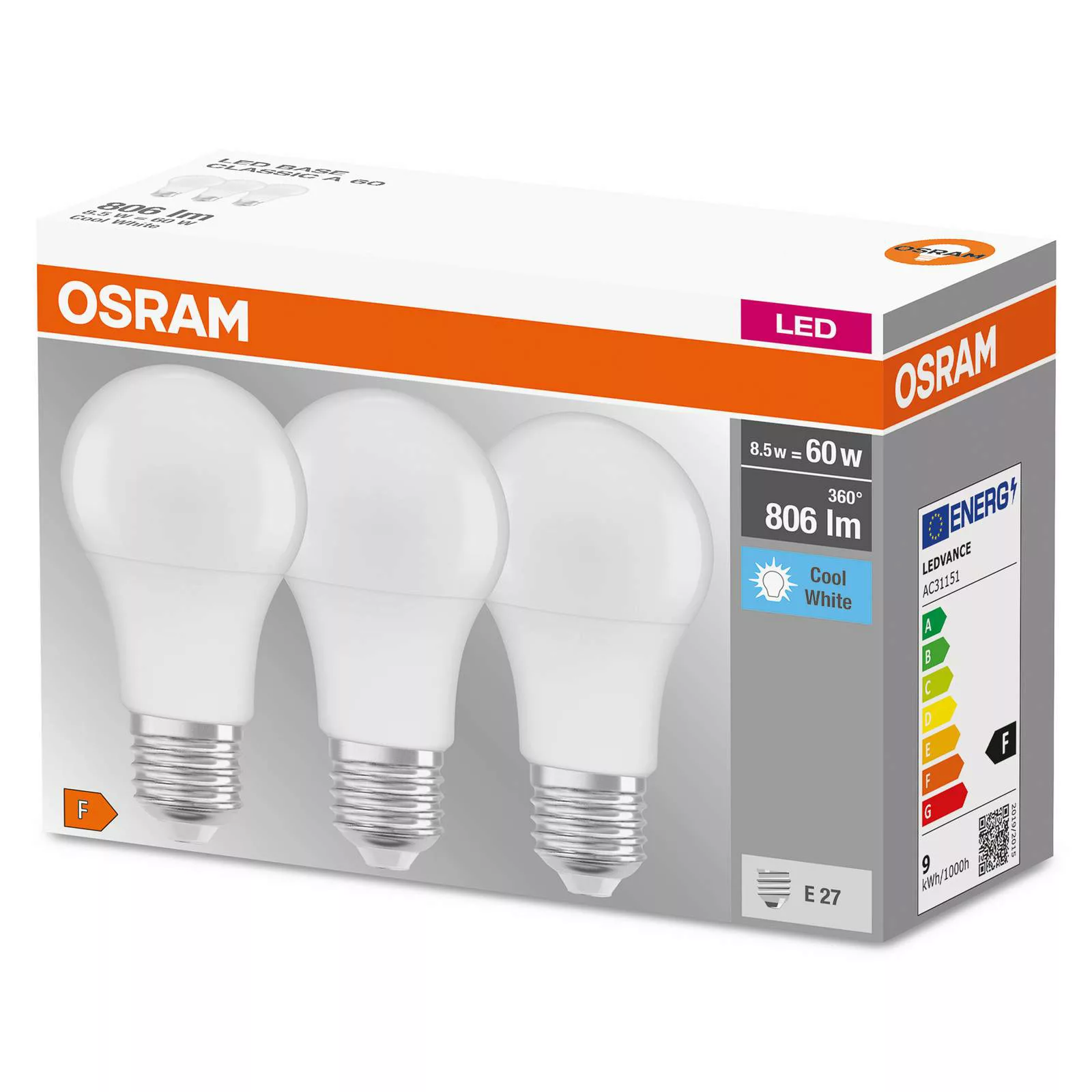 OSRAM LED-Lampe E27 Base CL A 8,5W 4.000K matt 3er günstig online kaufen