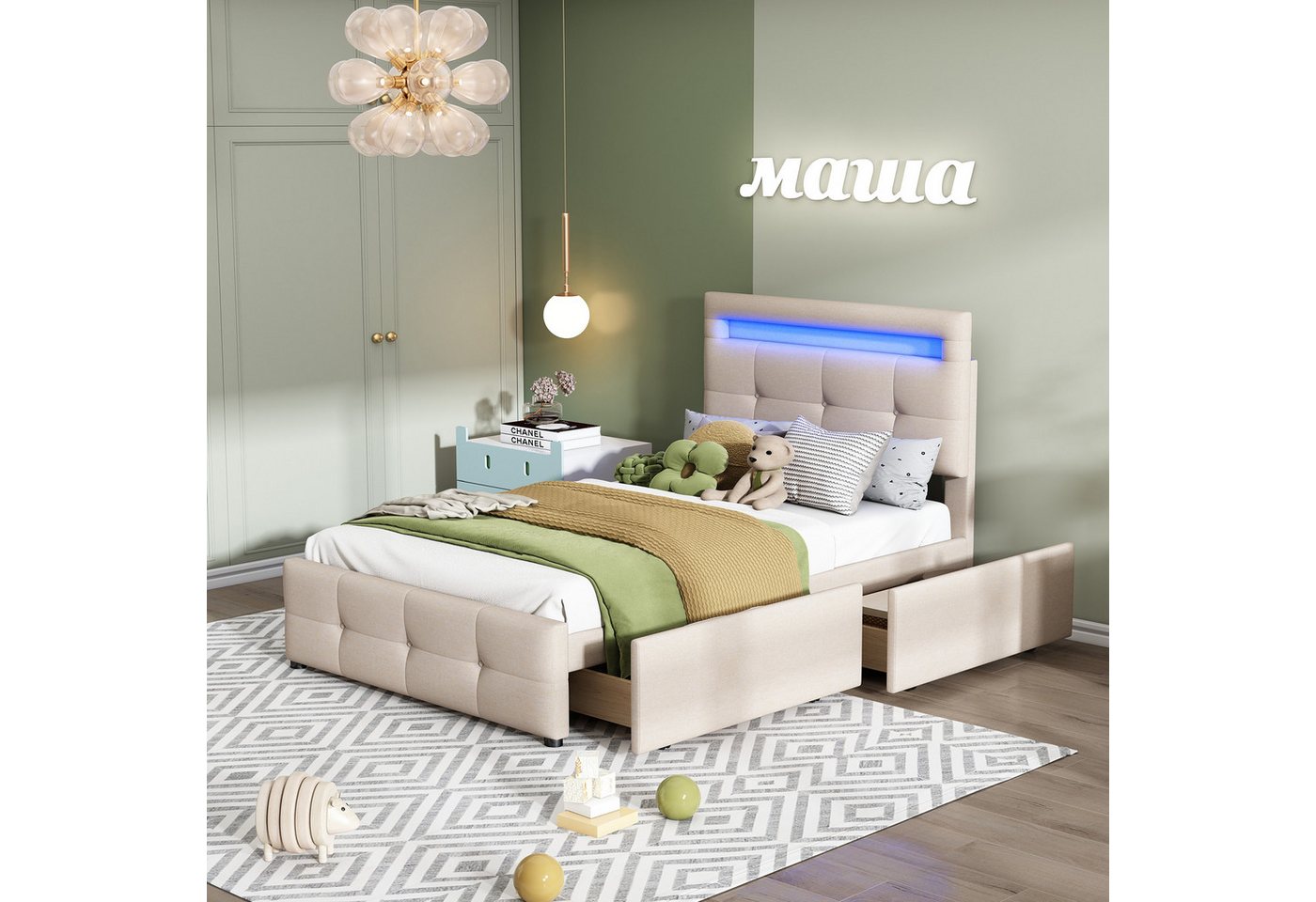 BlingBin Polsterbett Einzelbett Funktionsbett Kinderbett Jugendbett, 90x200 günstig online kaufen