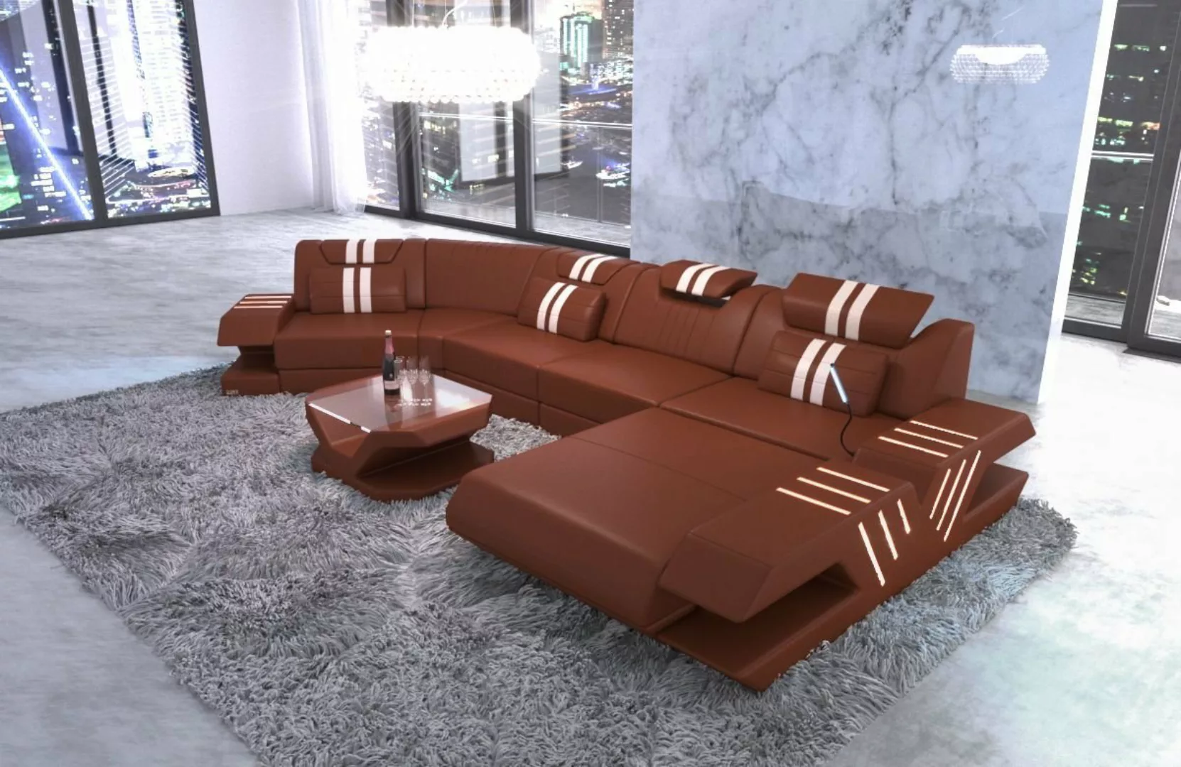 Sofa Dreams Wohnlandschaft Ledercouch Sofa Leder Venedig C Form Ledersofa, günstig online kaufen