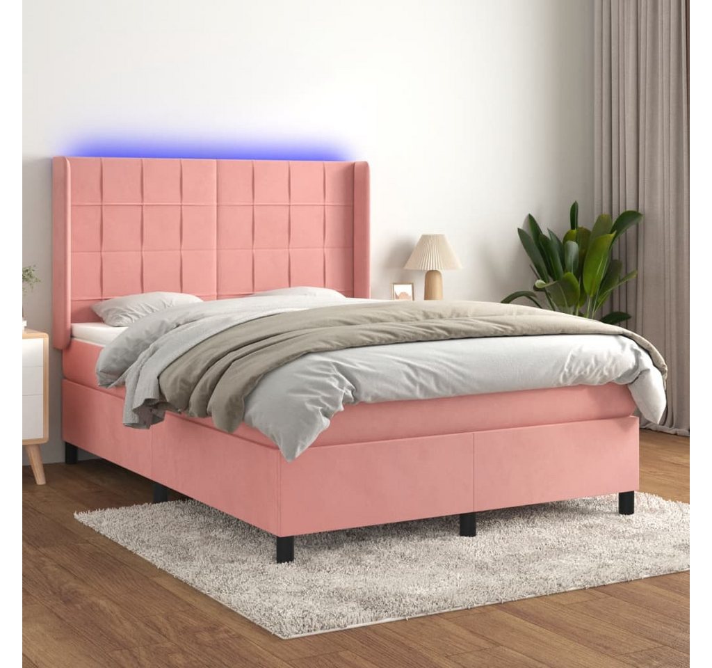 vidaXL Boxspringbett Boxspringbett mit Matratze und LED Samt (140 x 200 cm, günstig online kaufen