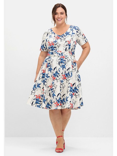 Sheego Abendkleid Große Größen mit Blumenprint und Stoffgürtel günstig online kaufen