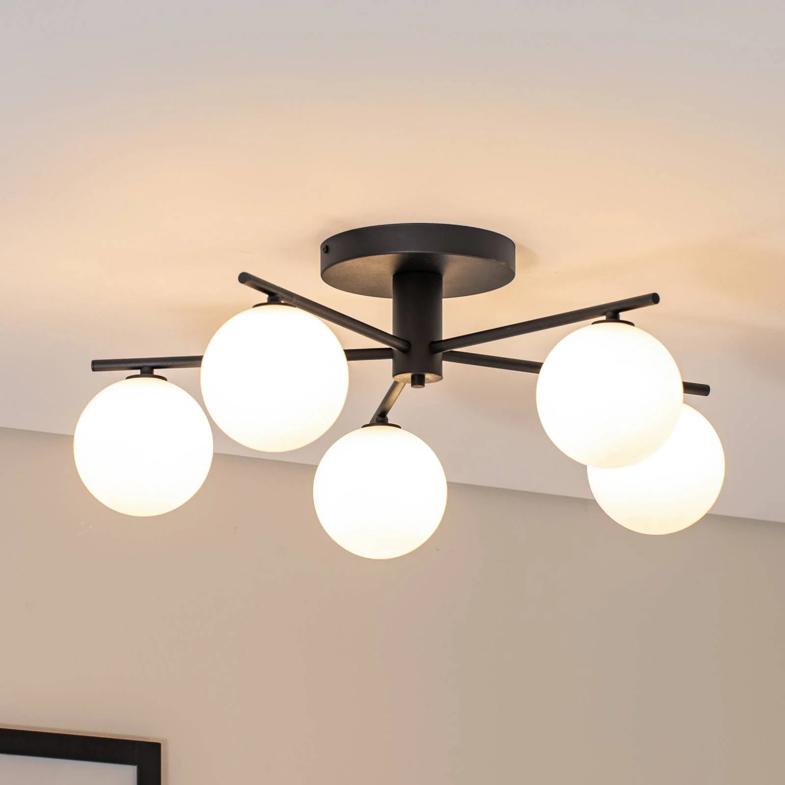 Deckenleuchte Prato, schwarz/weiß, Glas, 5-flammig günstig online kaufen