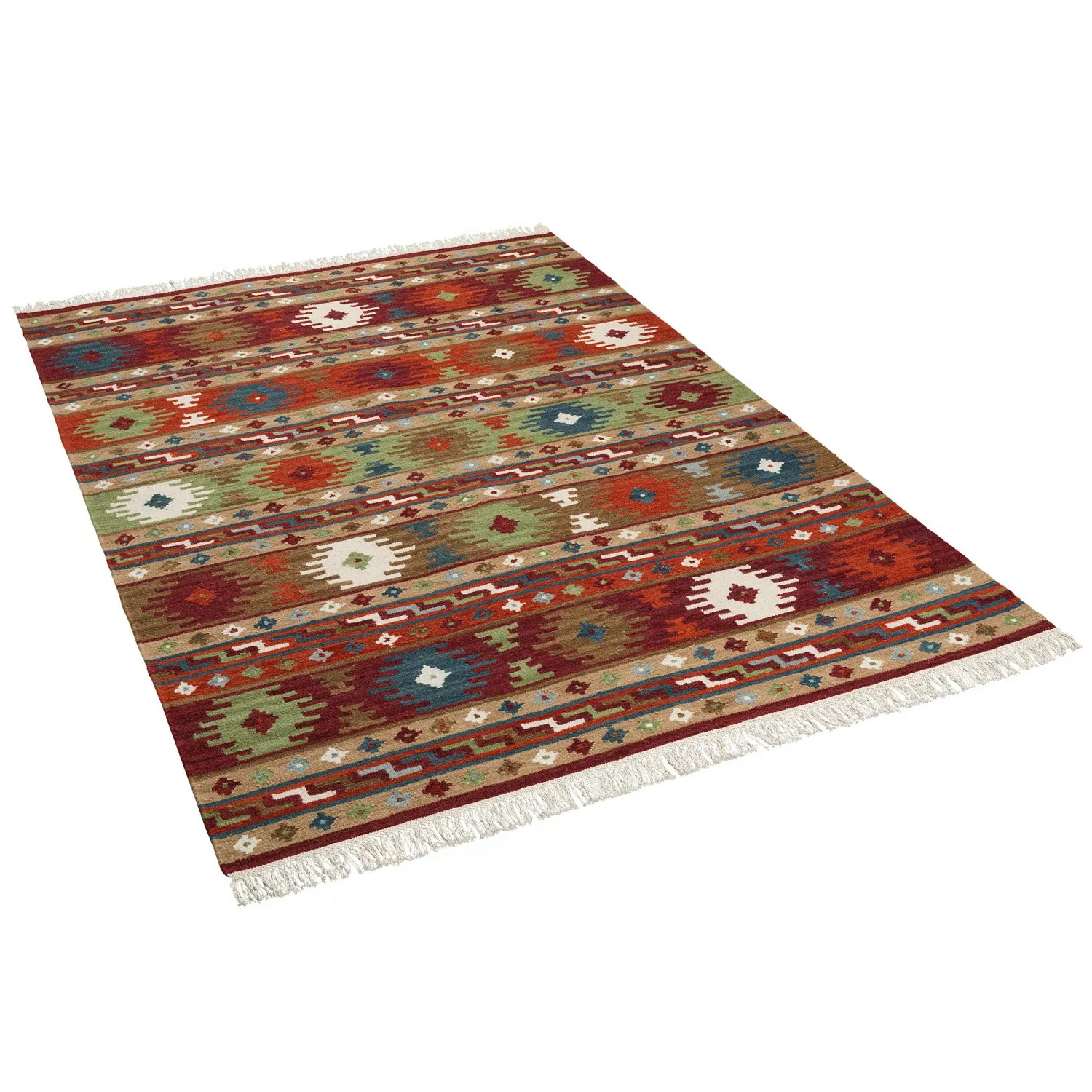 Pergamon Natur Teppich Kelim Sumak Modern Bunt 160x230cm günstig online kaufen