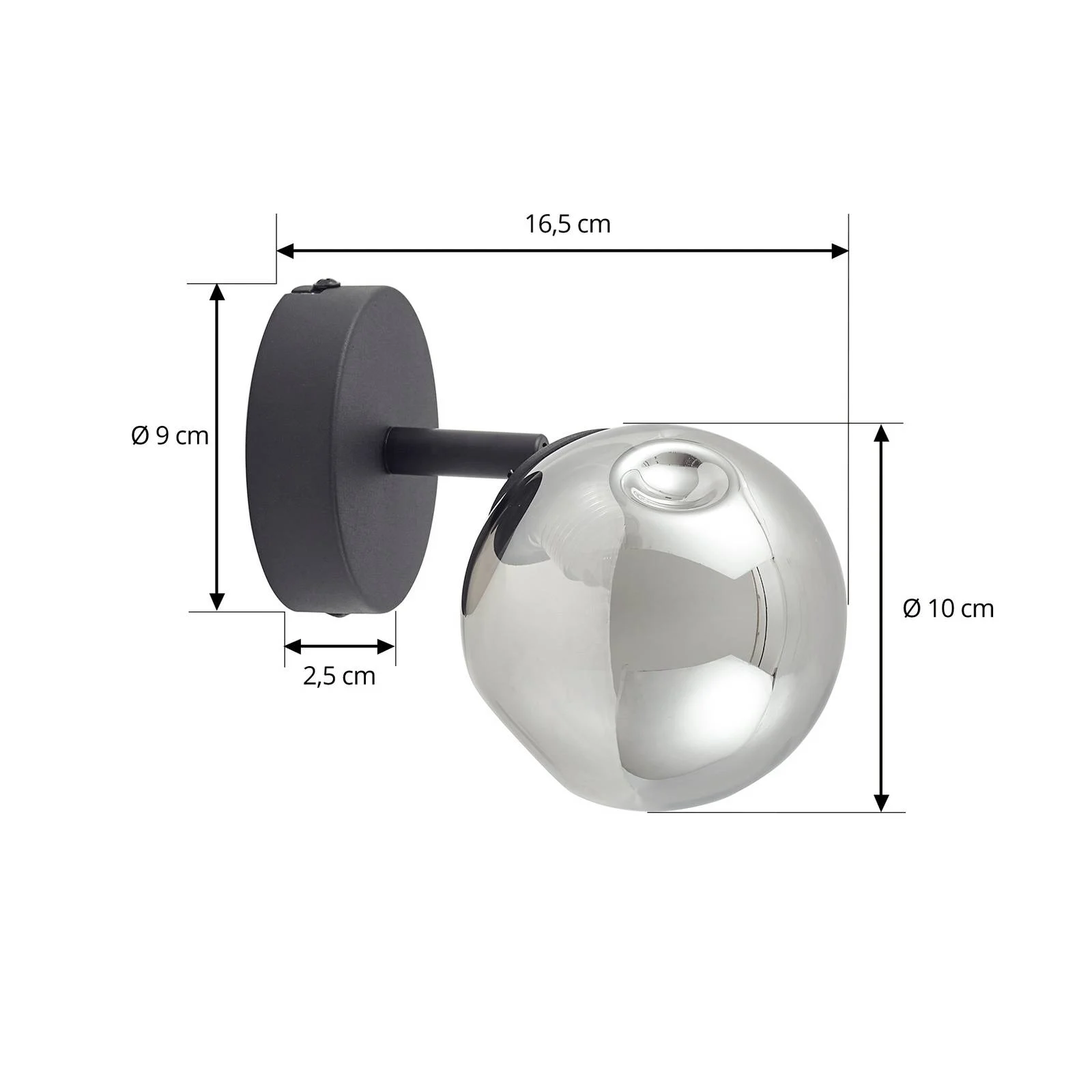 Lindby Wandleuchte Valentina, grau/schwarz, Glas, Ø 10 cm günstig online kaufen