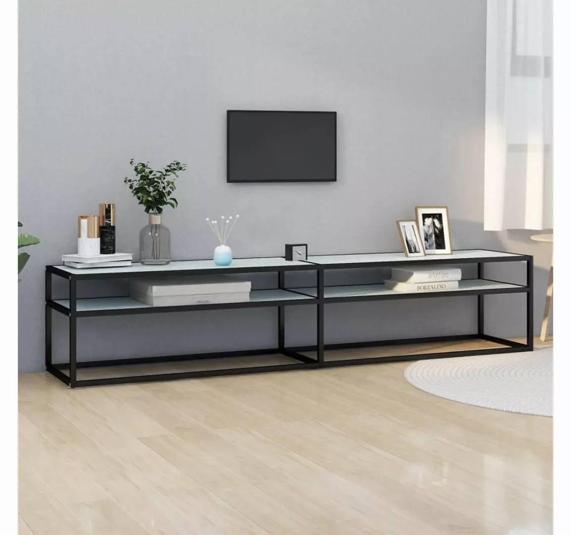 furnicato TV-Schrank Weiß Marmor-Optik 200x40x40,5 cm Hartglas günstig online kaufen