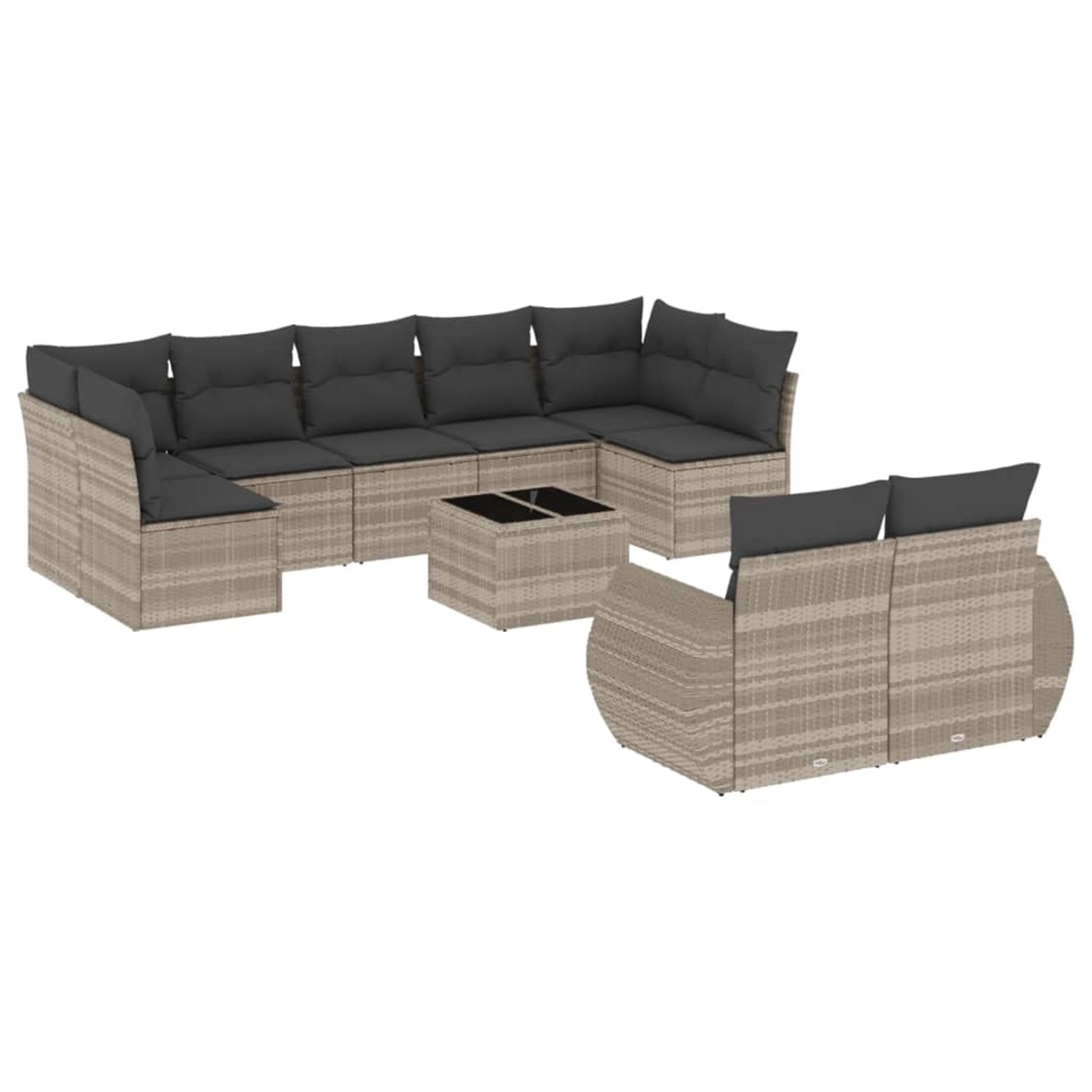 vidaXL 10-Tlg Garten-Sofagarnitur mit Kissen Hellgrau Poly Rattan 3254169 günstig online kaufen
