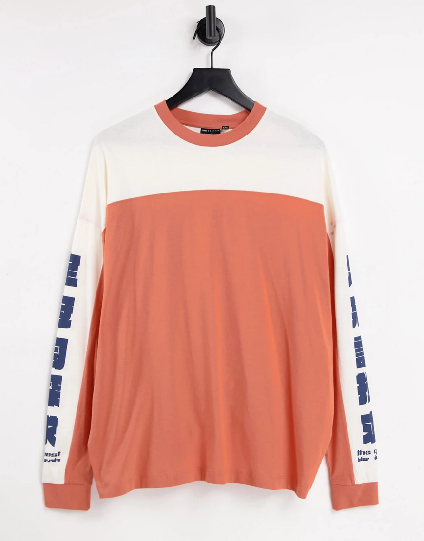 ASOS DESIGN – Langärmliges Oversize-Shirt mit Blockfarbendesign in Orange u günstig online kaufen