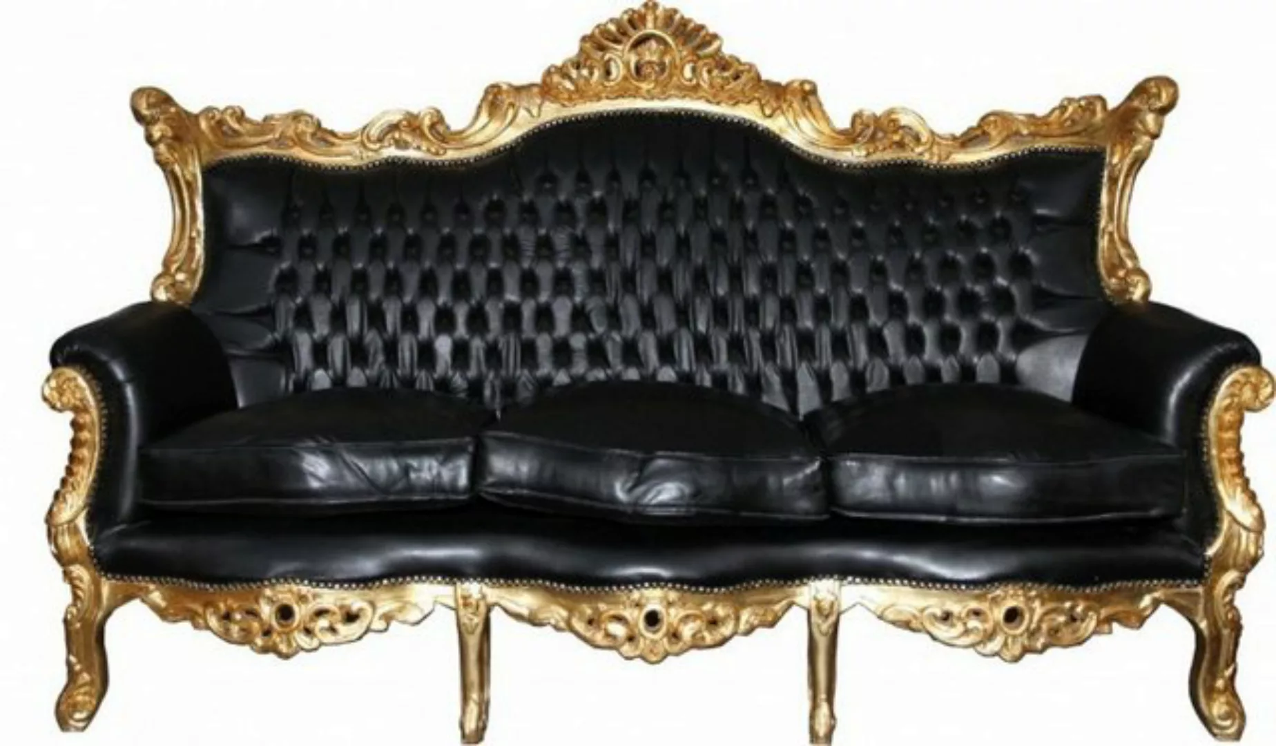Casa Padrino 3-Sitzer Barock 3er Sofa Master Schwarz / Gold Lederoptik Mod2 günstig online kaufen
