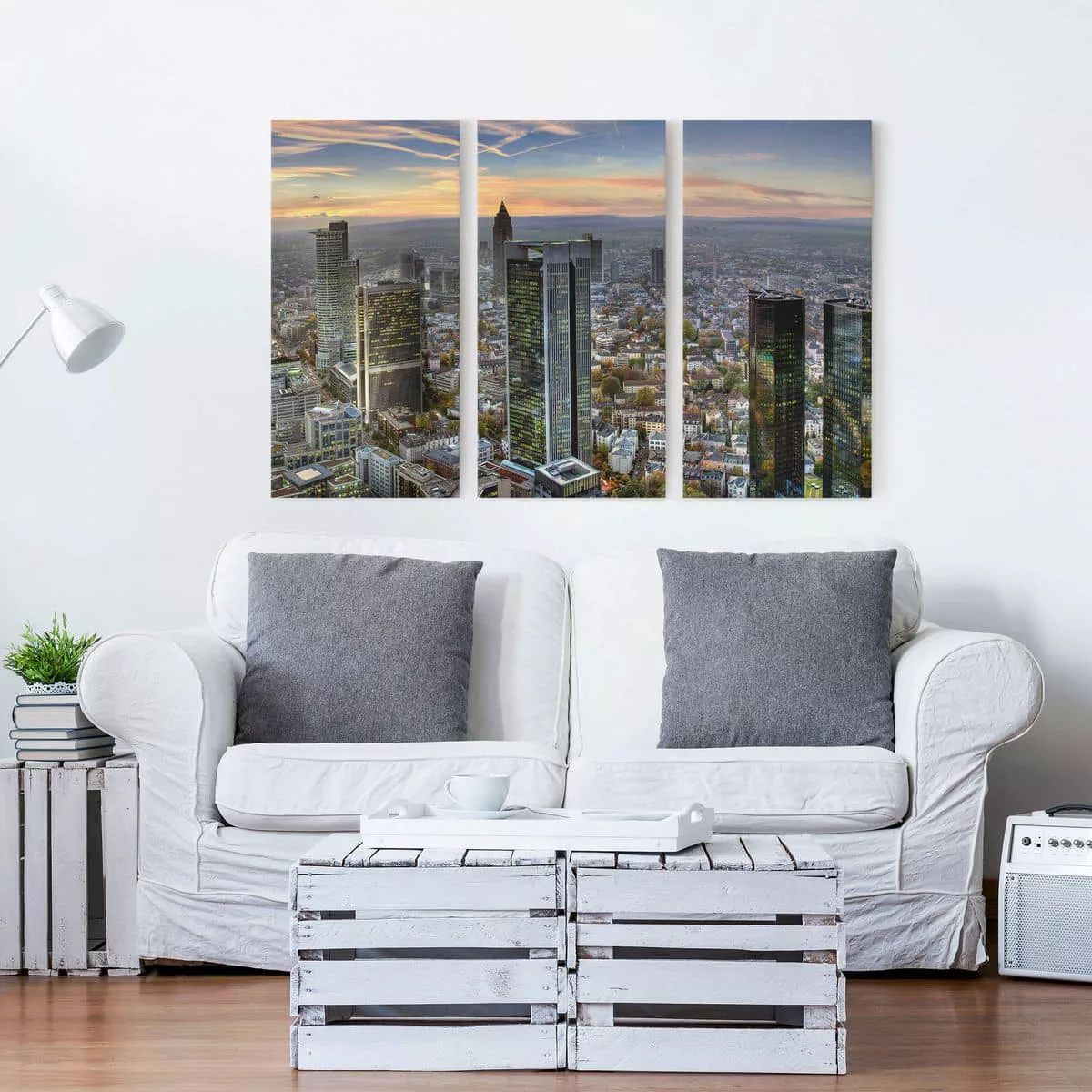 3-teiliges Leinwandbild Architektur & Skyline - Querformat MAINhattan günstig online kaufen