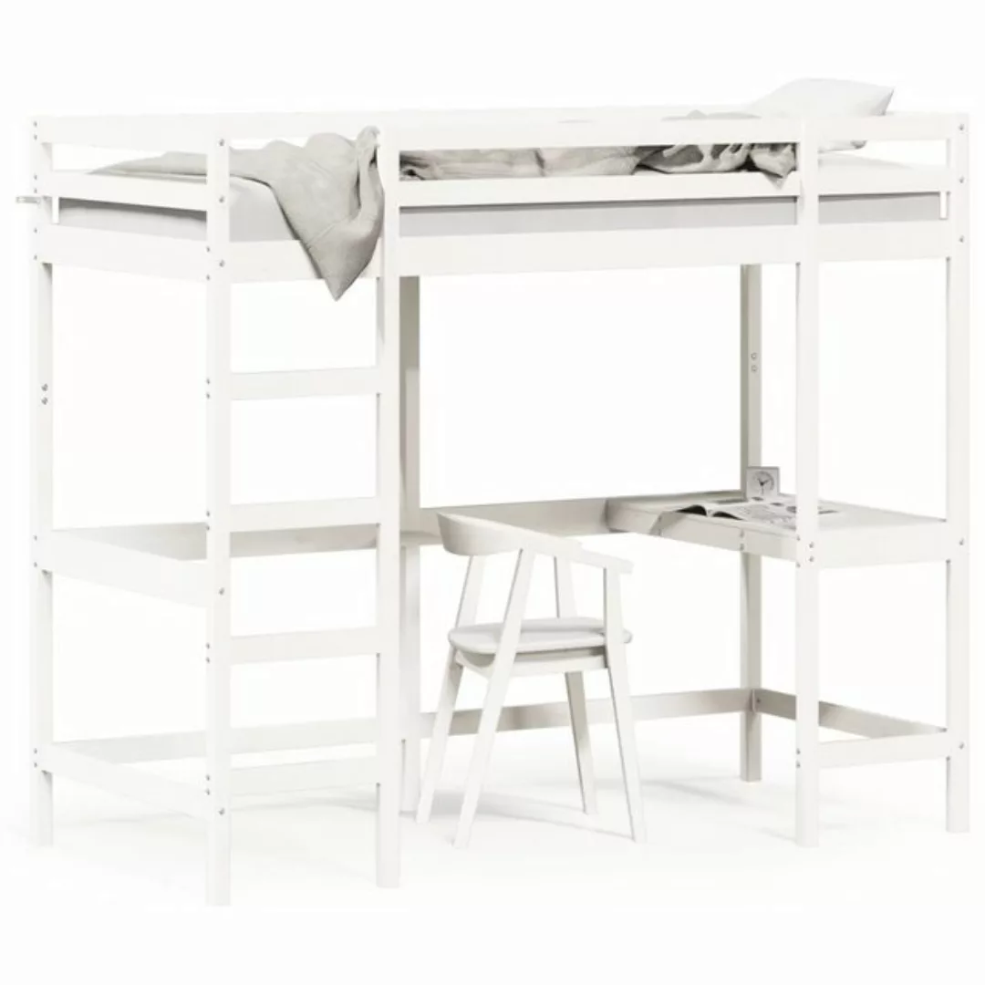 vidaXL Hochbett Hochbett mit Schreibtisch Weiß 90x200 cm Massivholz Kiefer günstig online kaufen