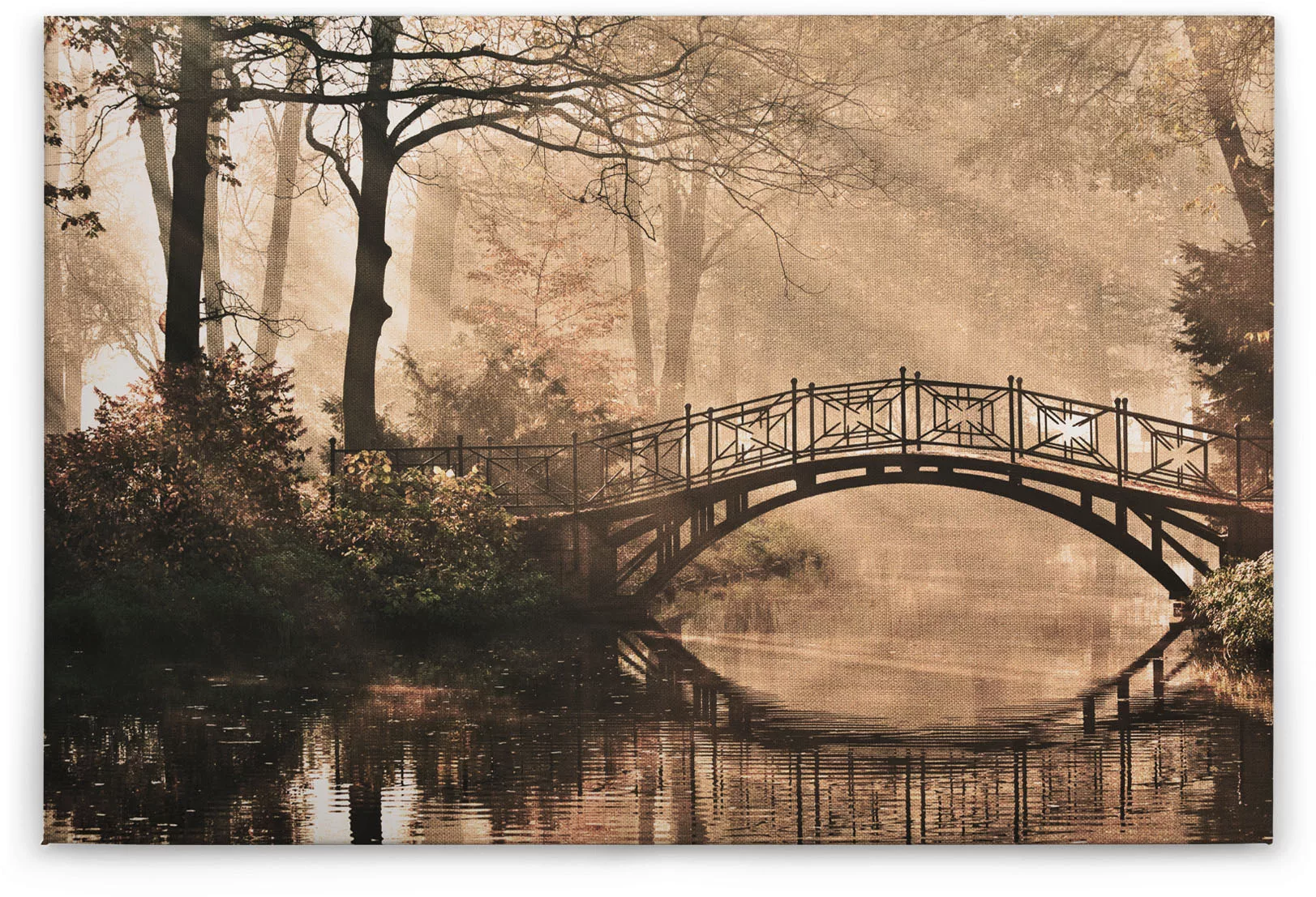 Bricoflor Leinwand Mit Brücke In Park Landschaft Leinwandbild In Braun Wohn günstig online kaufen