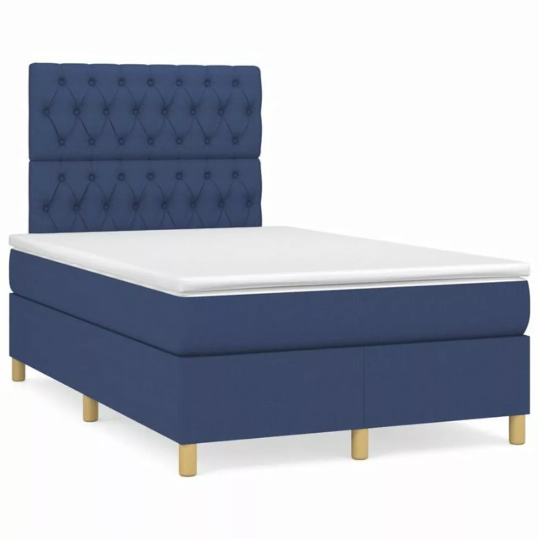 vidaXL Boxspringbett Boxspringbett mit Matratze Blau 120x200 cm Stoff Bett günstig online kaufen