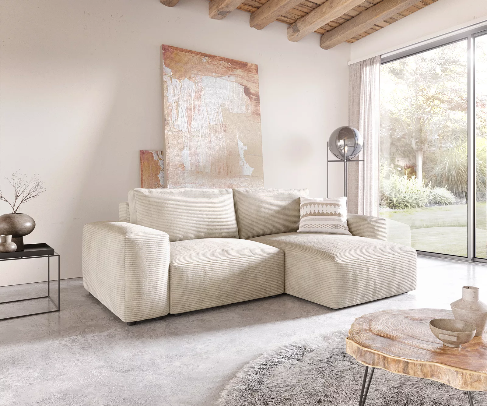 Ecksofa Lanzo L 260x160 cm Cord Beige Recamiere variabel günstig online kaufen