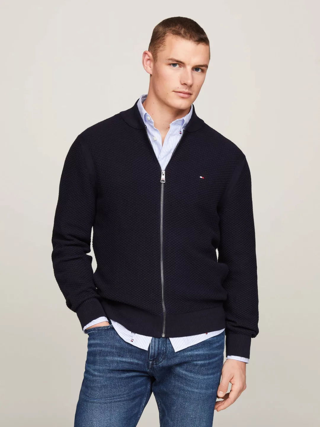 Tommy Hilfiger Strickjacke OVAL STRUCTURE BASEBALL günstig online kaufen