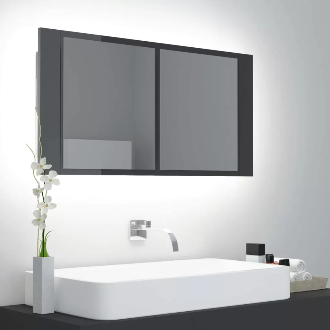 Led-bad-spiegelschrank Hochglanz-grau 90x12x45 Cm günstig online kaufen