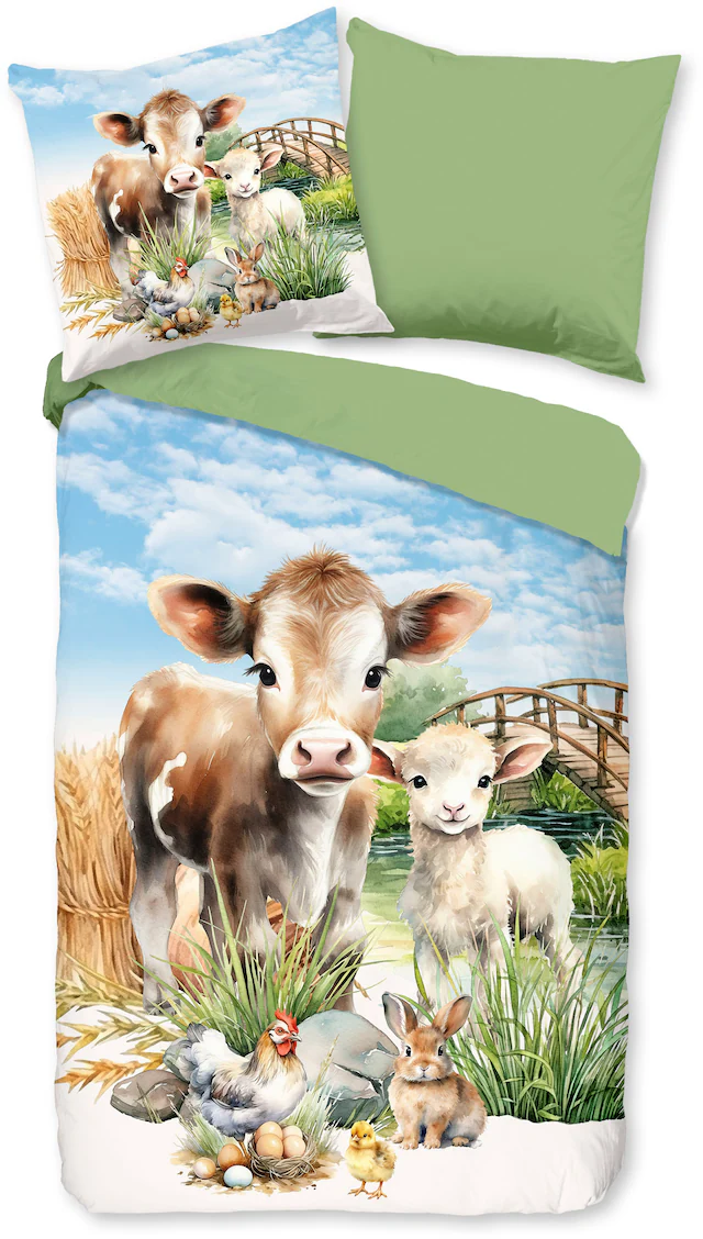 PURE luxury collection Kinderbettwäsche »Farm animals«, Mikrofaser, 135x200 günstig online kaufen