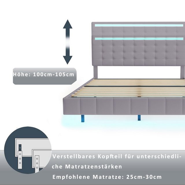 PHOEBE CAT Polsterbett (LED Doppelbett), mit USB Ladefunktion und höhenvers günstig online kaufen