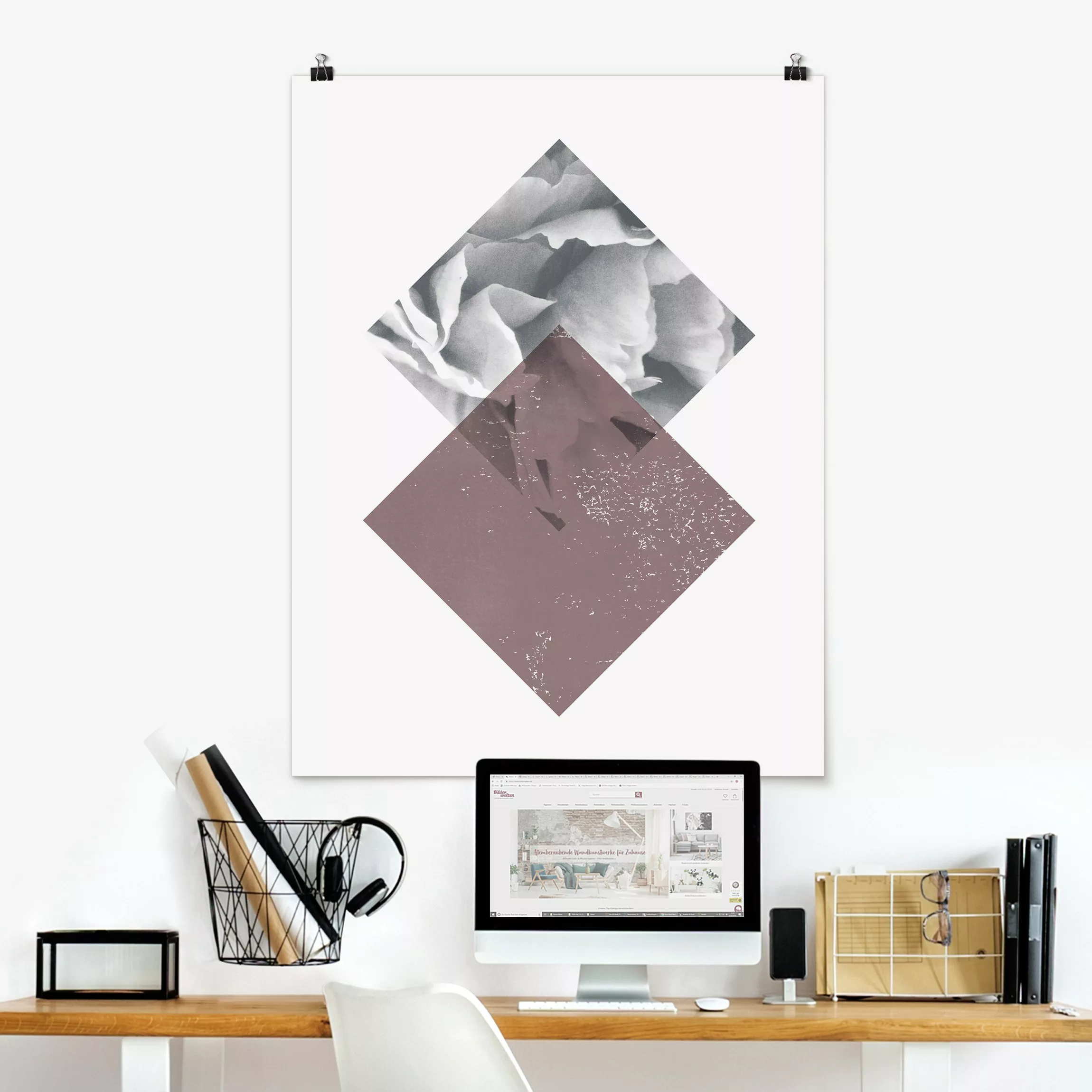 Poster Quadrate mit Blüte günstig online kaufen