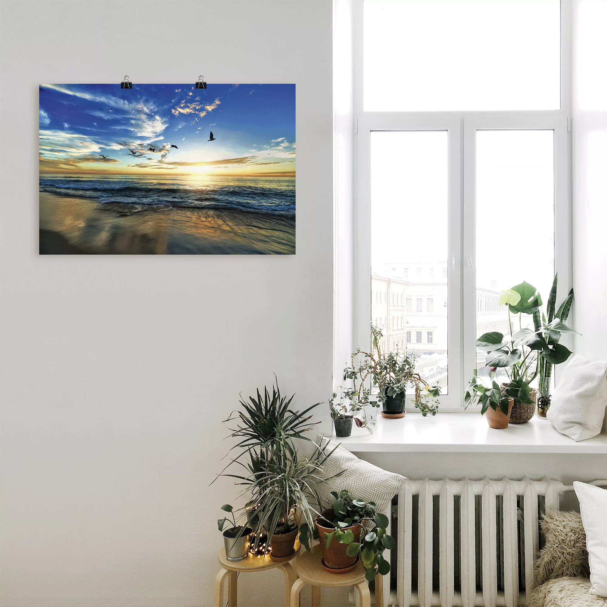 Artland Wandbild »Strand Möwen Meer Sonnenuntergang«, Sonnenaufgang & -unte günstig online kaufen