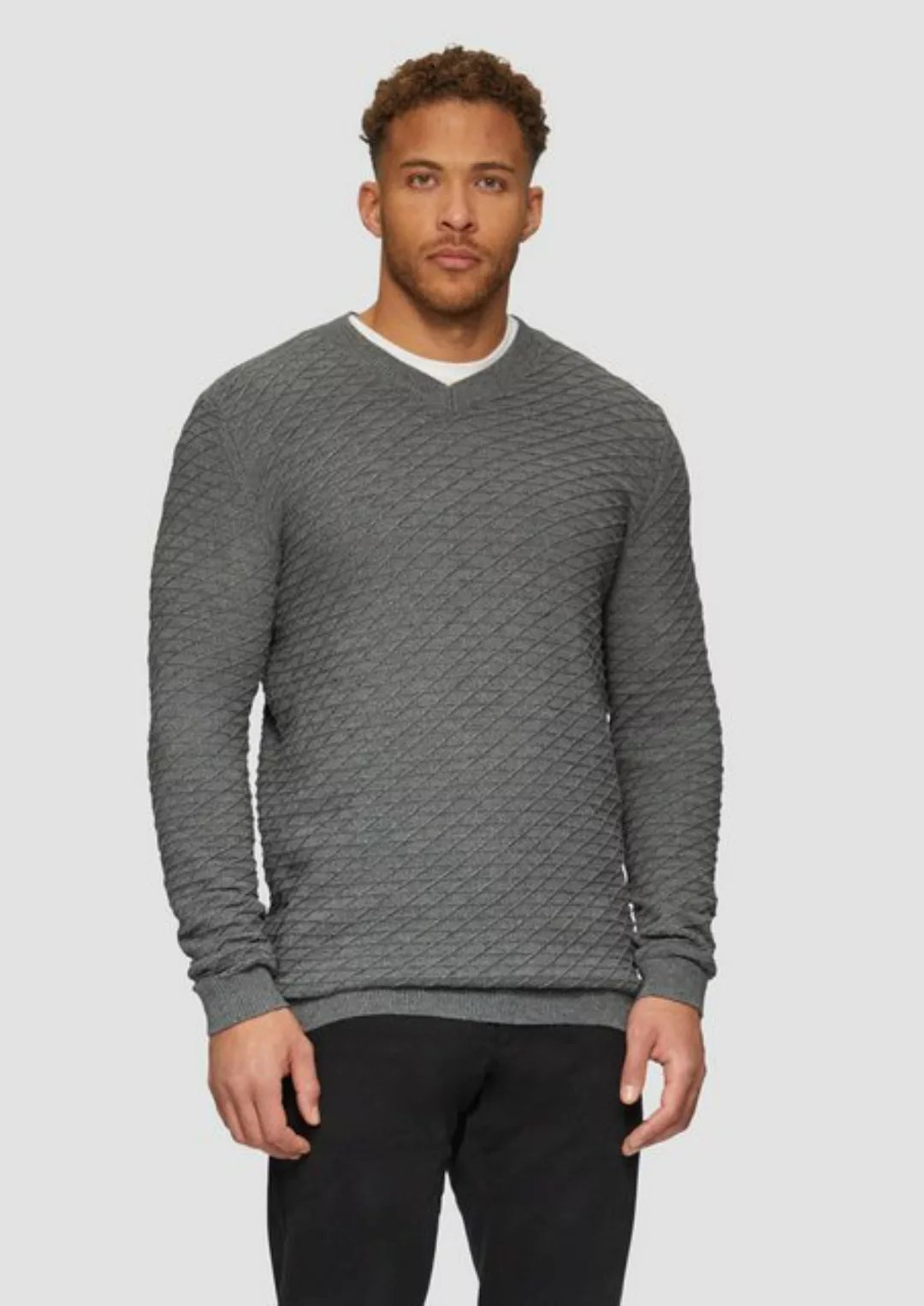 s.Oliver Strickpullover Strukturierter Pullover mit V-Ausschnitt Rippblende günstig online kaufen