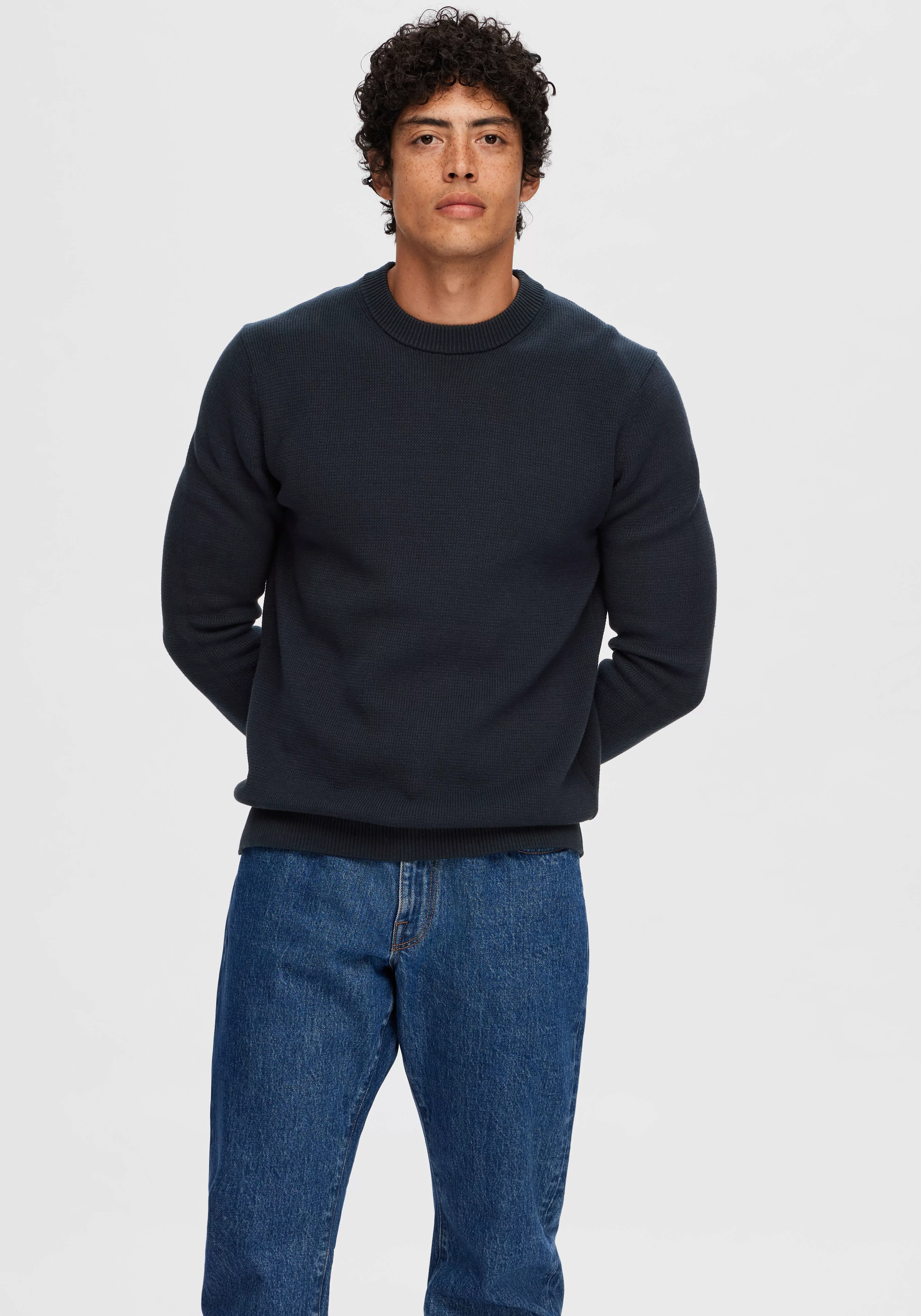 SELECTED HOMME Rundhalspullover "SLHDANE LS KNIT STRUCTURE CREW NECK NOOS" günstig online kaufen