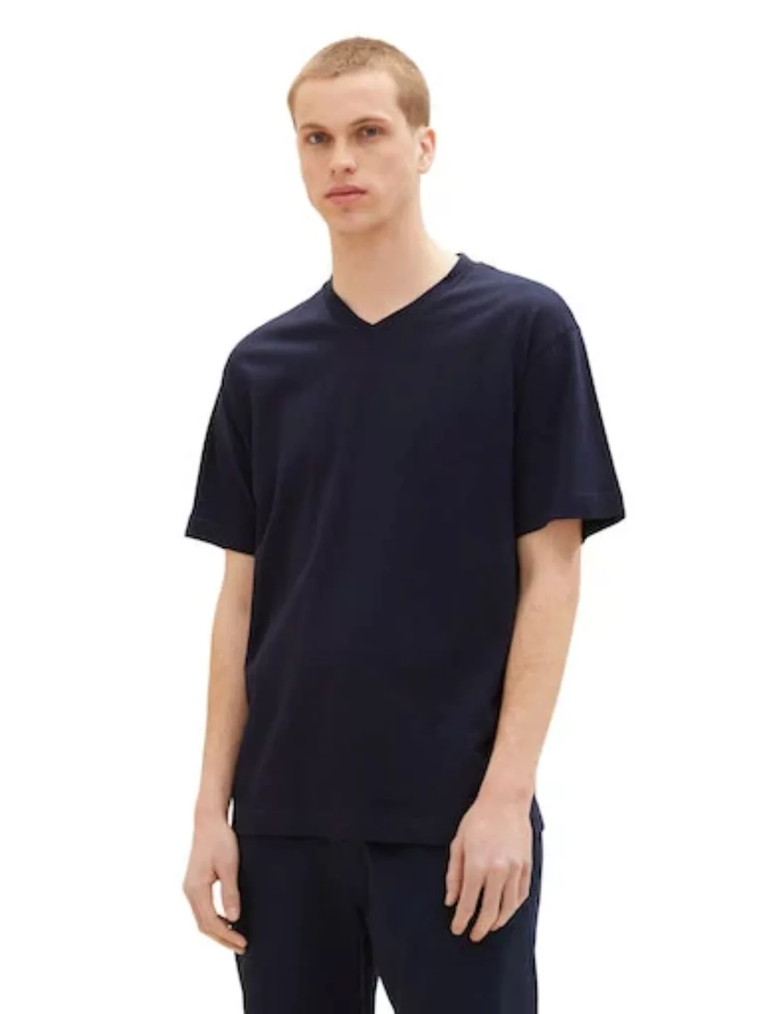 TOM TAILOR Denim T-Shirt mit abgerundetem V-Ausschnitt günstig online kaufen