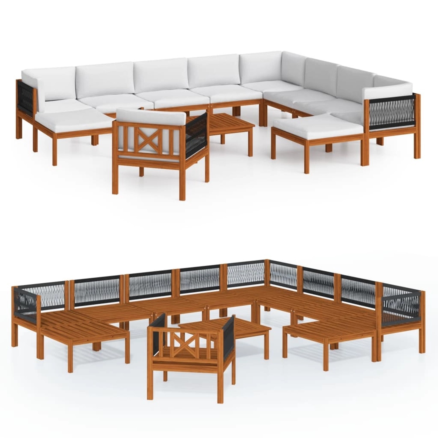vidaXL 12-Tlg Garten-Lounge-Set mit Kissen Cremefarbenes Holz Akazie & Seil günstig online kaufen