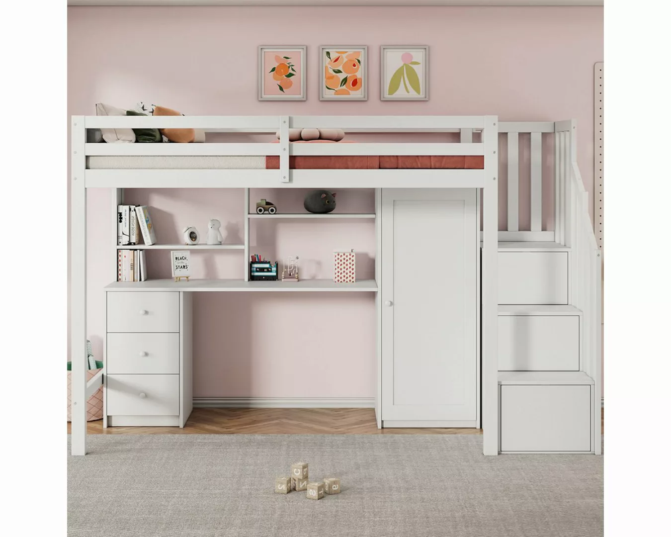 XDeer Kinderbett Etagenbett mit Schreibtisch und Kleiderschrank Treppe, Kin günstig online kaufen