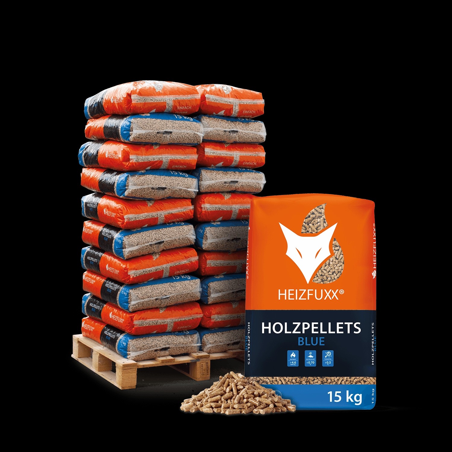 Heizfuxx Holzpellets Blue 15kg x 20 Sack 300kg Palette günstig online kaufen