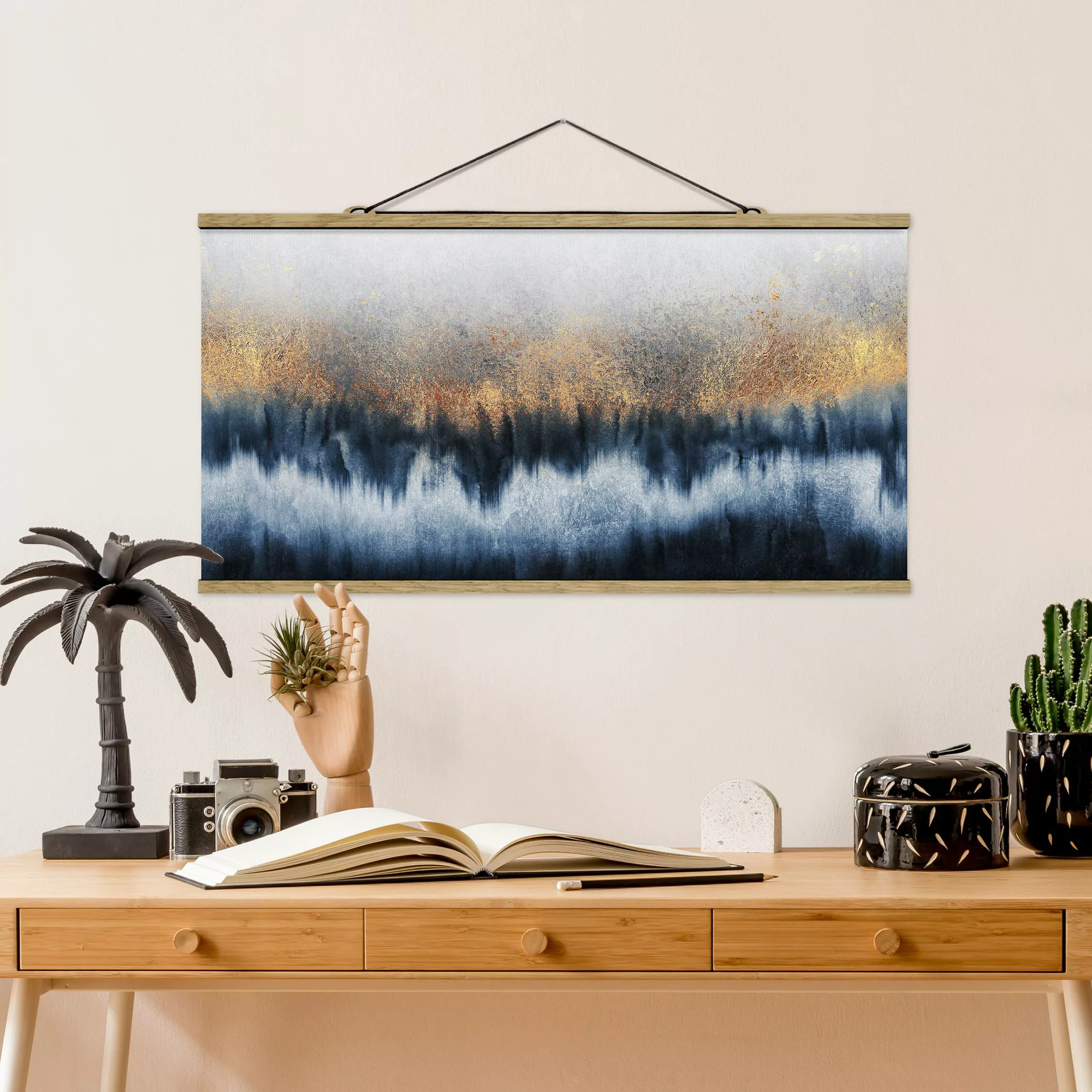 Stoffbild Abstrakt mit Posterleisten - Querformat Goldener Horizont günstig online kaufen